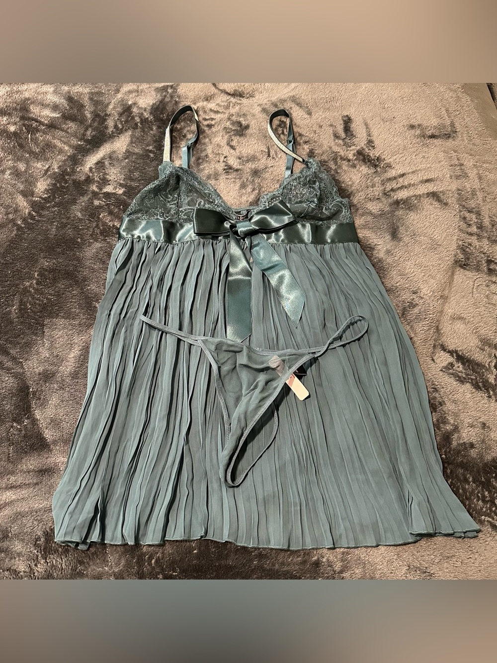 Victoria's Secret Satin & Lace Pleated Chemise in Sage Green